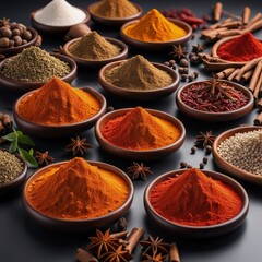 spices and herbs in a bowl, Indian Spices, Hali power, Red Chilli Power, Spices  background Generative AI