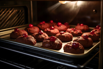 Baking Chocolate Covered Cherry Cookie in the Oven, christmas season