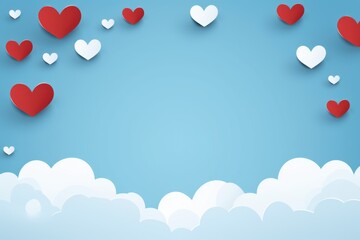 Obraz premium Paper hearts with clouds on blue background. Valentines day.