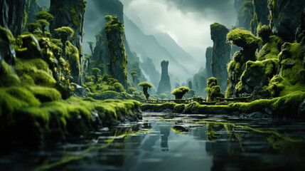 Fototapeta premium green miniature landscape. Generative AI
