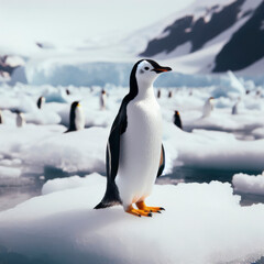 Obraz premium Photo of a penguin standing on an ice float close up. ai generative