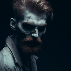 portrait of a zombie on dark background. ai generative