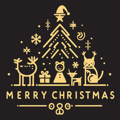 Decorative element design of English gold letters for Merry Christmas