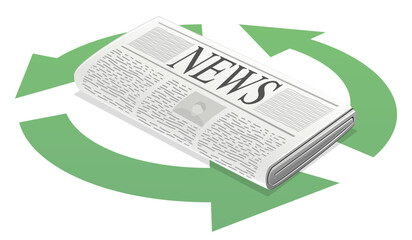 Newspaper in the middle of a green symbol with three recycling arrows - obrazy, fototapety, plakaty