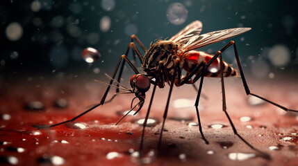 Mosquito macro close-up shot. Generative AI,