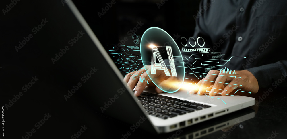 Poster people using ai tools, intelligent robot technology artificial intelligence science and technology a