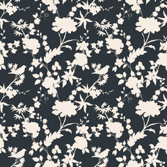 Beautiful minimalist seamless pattern with cute colorful abstract flowers. Stock print illustration. Popular design.