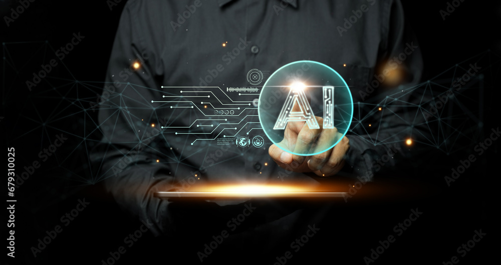 Poster people using ai tools, intelligent robot technology artificial intelligence science and technology a