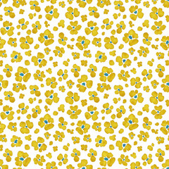 Beautiful minimalist seamless pattern with cute colorful abstract flowers. Stock print illustration. Popular design. - obrazy, fototapety, plakaty