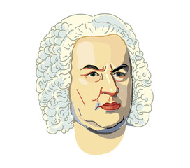 Johann Sebastian Bach vector portrait in barocken farben, minimalistisch Illustration freigestellt