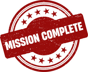 Mission complete round red stamp.