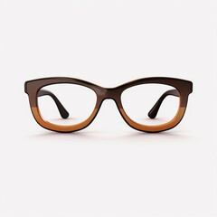 Vision glasses in brown frames on a white background, close-up front view. AI Generation
