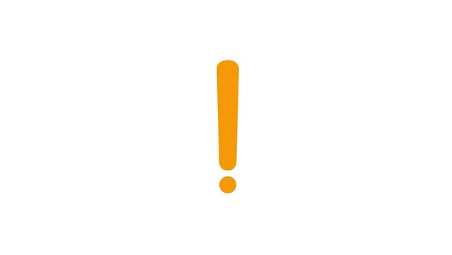 Animated orange symbol of exclamation mark. Radiance from rays around symbol. Concept of warning, attention, information. Looped video. Vector illustration isolated on a white background.
