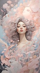 Fototapeta premium portrait of a woman with flowers , A REBELLIOUS QUEEN , SNOW QUEEN IN HER PRIME , WHIMSICAL , FANTASY