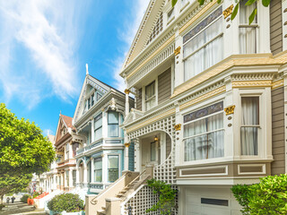 world famous painted ladies in San Francisco - obrazy, fototapety, plakaty