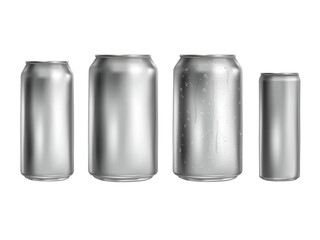 Mockup drink cans. Mock up realistic blank can for lager beer, aluminum silver tin with condensation drops, template metallic slim bottle, droplet on aluminium pack, tidy png