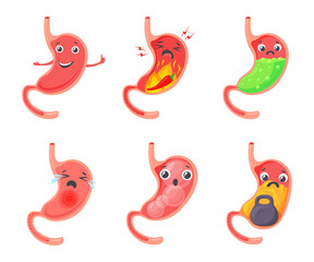 Gastric bloating. Cartoon stomach problem, esophageal abdomen ache ulcer indigestion diarrhea heartburn medical concept child tummy, healthy belly symbol neat png illustration