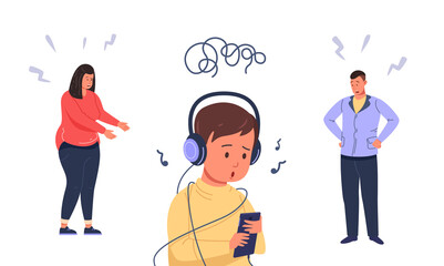 Parents misunderstanding. Sad teenager and scolding parent, troubled teenagers ignoring mom dad, children bad behavior angry family parenthood problem, png illustration