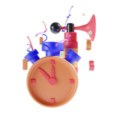 clock and party horn icon 3d illustration