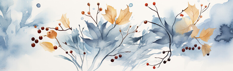 winter abstract watercolor background, web banner format