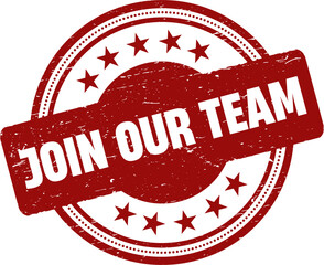 Join our team round red stamp.