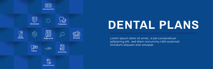Dental Plans Web Header Banner - Insurance Outline Icons with tooth image - vector graphic