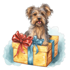yorkshire terrier with Christmas gift box