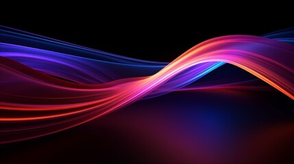 Fototapeta premium 3d render. Abstract neon wallpaper. Glowing lines over black background. Light drawing trajectory, twisted ribbon