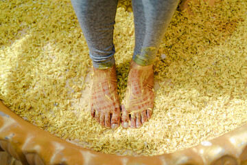 Pakistani Indian bridal showing her feet henna art and nail color