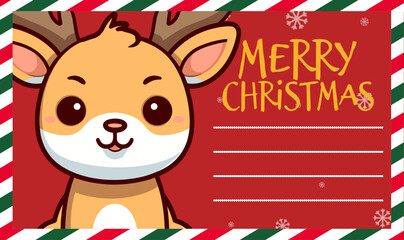 Winter Season Vector Greeting Card: Cute Reindeer for a Merry Christmas and Happy New Year