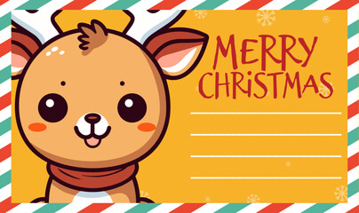 Merry Christmas and Happy New Year: Cute Reindeer Holiday Cartoon Character in a Winter Season Vector Greeting Card