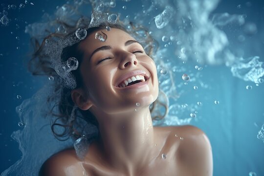 splash of water to care for the skin and face of a woman
