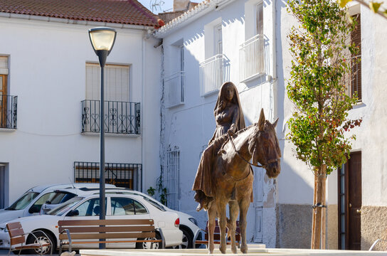 SERON, SPAIN - 05 NOVEMBER 2023 A sculpture by renowned artist Roberto Manzano called The Bride of Seron, depicting the legend of the kidnapping of the daughter of the mayor of Seron in 1440