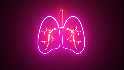 Glowing purple and blue neon human lung animated video. Human respiratory system, lungs, anatomy,...