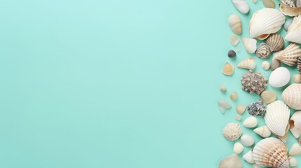 Fototapeta na wymiar shells and stones on a mint background.