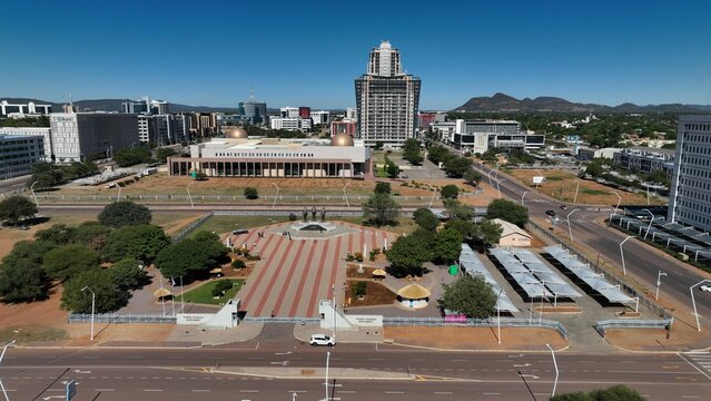 cityscape of Gaborone, Africa, featuring Three Chiefs Monument in the Central Business District