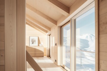 Close up details of interior of  modern chalet in the mountains