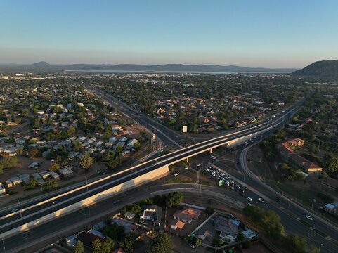 a bustling cityscape featuring a major interstate highway intersection, Gaborone, Botswana, Africa