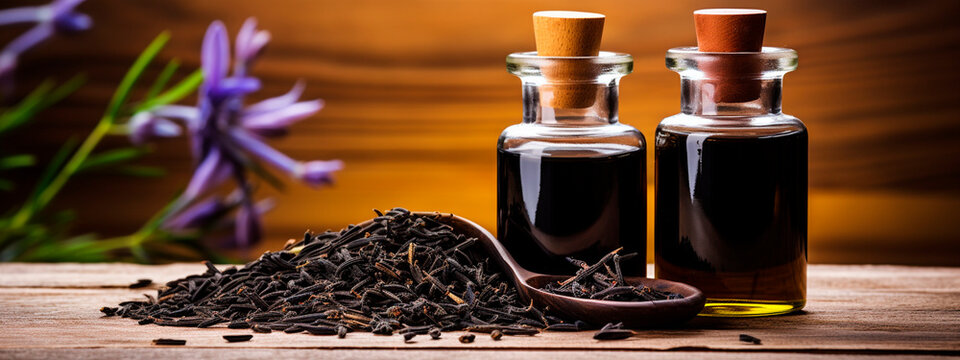 Black cumin cosmetic oil. Generative AI,