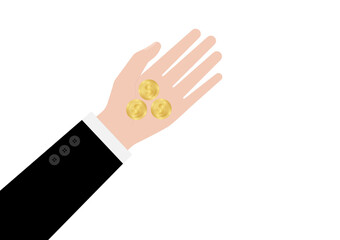 Obraz premium Hand Holding Coins. Vector Illustration Isolated on White Background. Investment and Saving Concept.