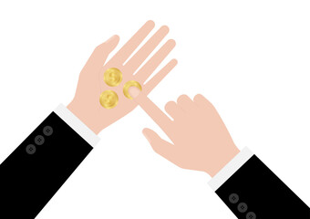 Hand Holding and Counting Coins. Vector Illustration Isolated on White Background. Investment and Saving Concept.