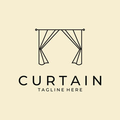 curtains line art logo vector template design minimalist