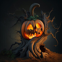 Spooky Pumpkin Spectacle: Quality Jack O'Lantern with Haunting Tree