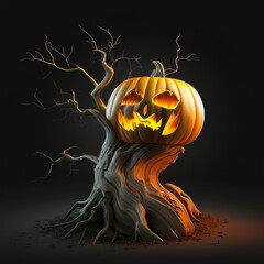Creepy Carved Pumpkin: Top-Quality Jack O'Lantern and Dead Tree