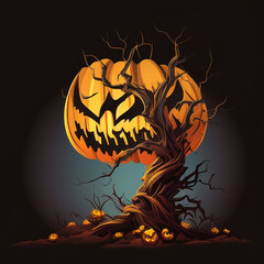 Haunted Harvest: High-Quality Jack O'Lantern with Dead Tree