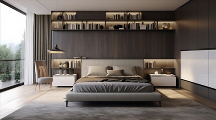 a contemporary master bedroom with concealed storage options for a sleek and clutter-free look