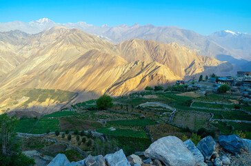 Fototapeta na wymiar Elevated view of Nako village and Himalayas in Himachal Pradesh, India.