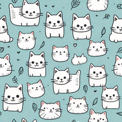 Seamless pattern with cats. Background for fabric, textile, wallpaper, posters, gift wrapping paper, napkins, tablecloths, pajamas. Print for kids, baby, children blue color