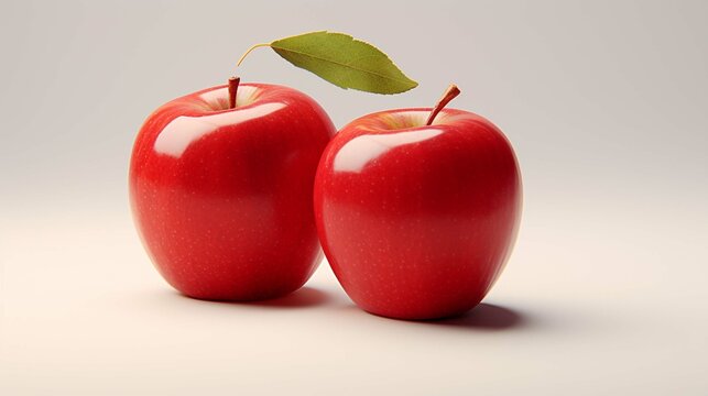 Two red apples on a white background, in the style of split toning
