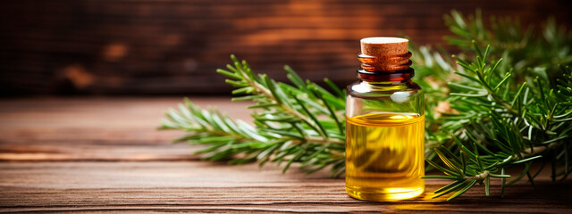 Rosemary essential oil in a bottle. Generative AI,